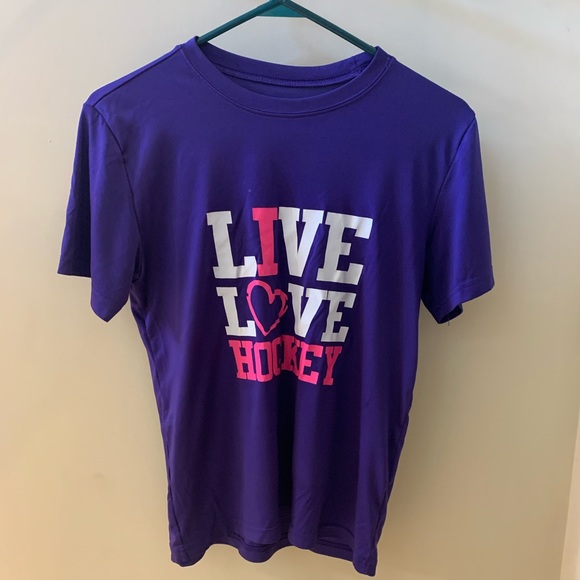Authentic T-Shirt Company Purple “LIVE LOVE HOCKEY” Tee Size US Large - Picture 6 of 6